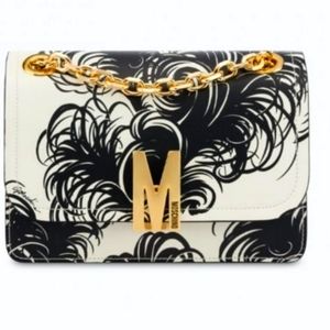 MOSCHINO Feather Print Leather Shoulder Bag
